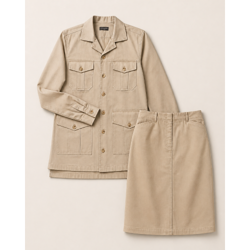 KHAKI 2PCE TOP & SKIRT SIZE42